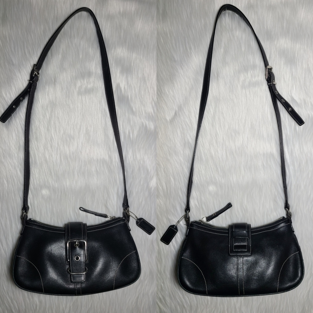 Vintage Coach Black Leather Buckle Crossbody Purse G040-7540